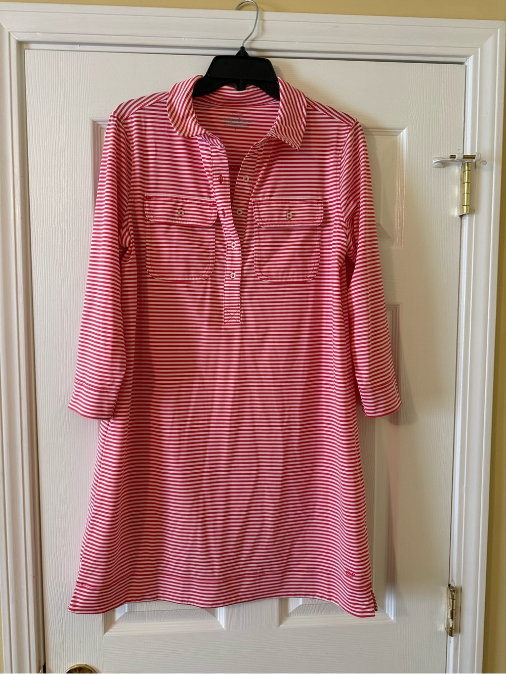 Vineyard Vines Red and White Striped Long Sleeve Shirt Dress - Picture 1 of 2